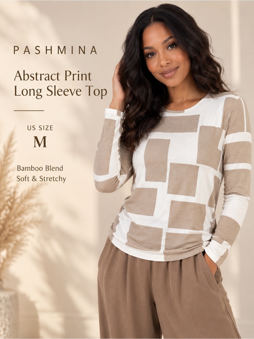 Pashmina Abstract Geometric Bamboo Long Sleeve Top Size M